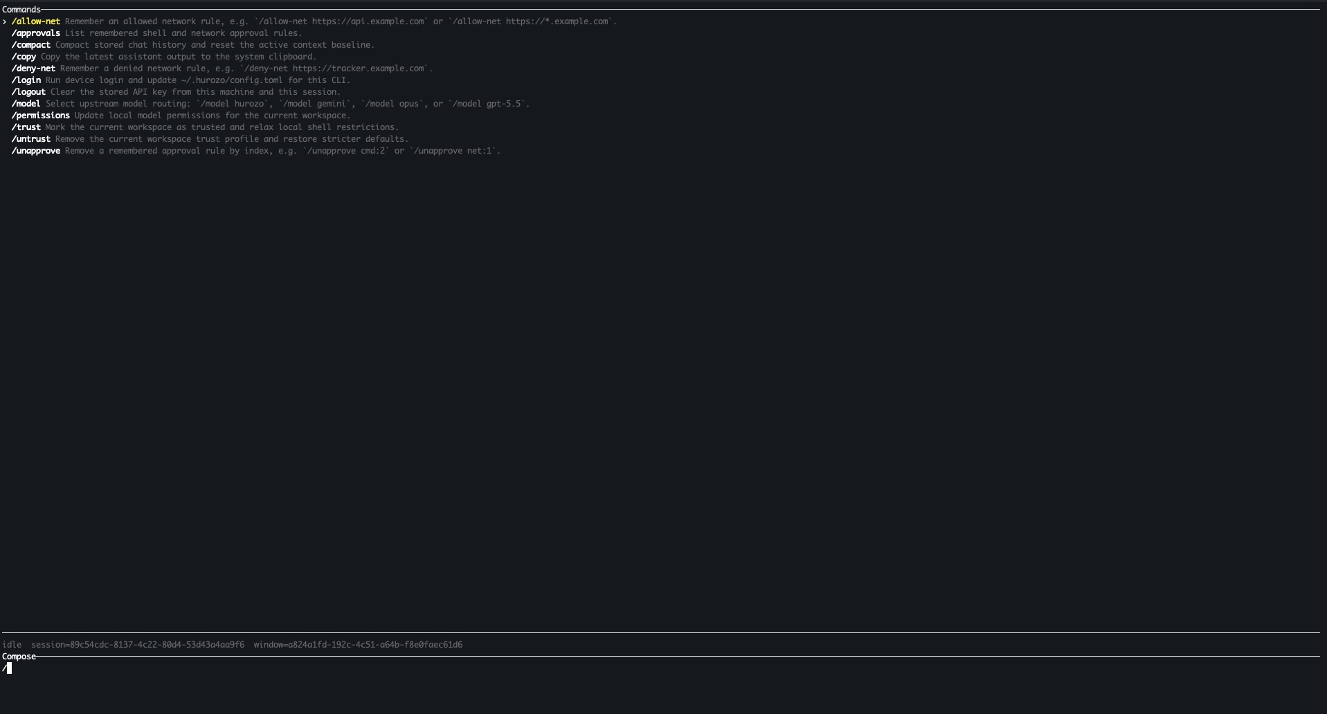 Hurozo CLI running in a terminal